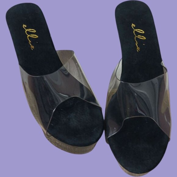 Ellie  Platform Vanity 6 Heels Black/Clear Size 11 - Picture 12 of 14